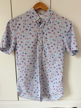 Bonobos Riviera Tailored Fit Floral Short Sleeve Shirt Blue Pink Size Small